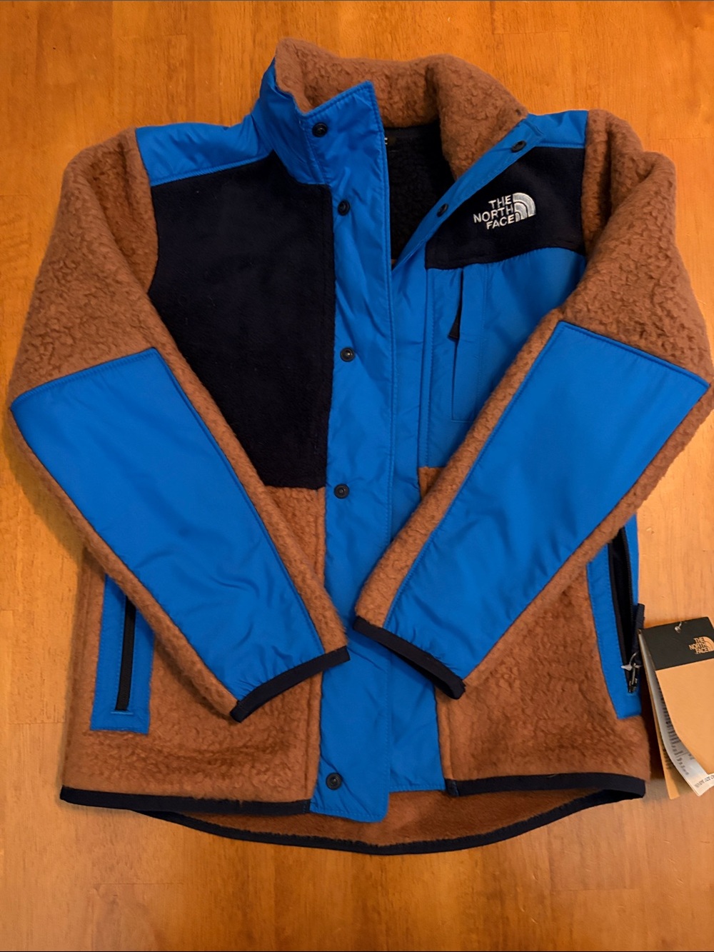The North Face Brown and Bright Blue Sherpa Fleece Jacket
